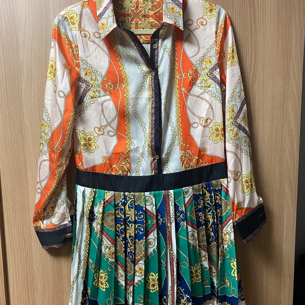 Multi-color Pleated Satin Skirt dress